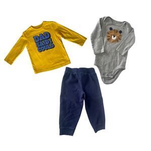 Boy's Graphic T-Shirt Bodysuit & Joggers Set Long Sleeves Gray Yellow Blue 18M